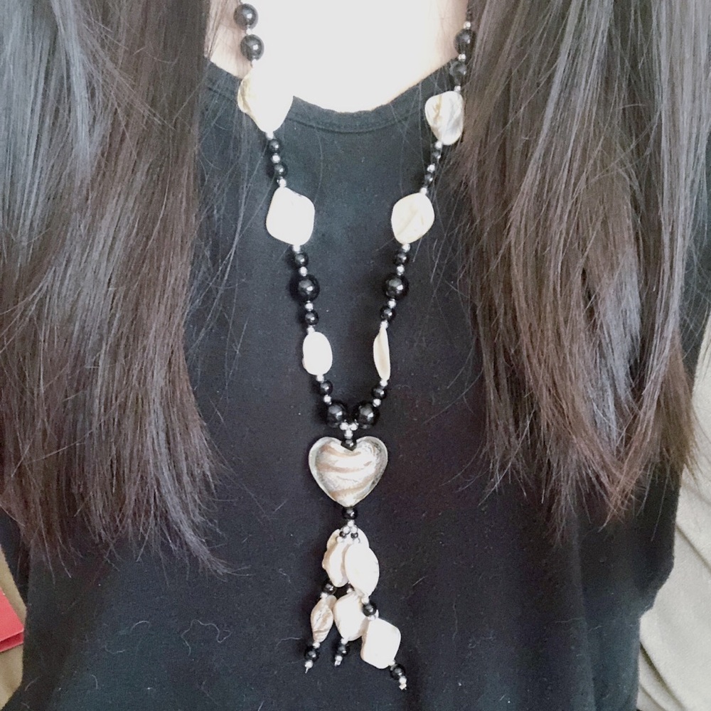Stones Heart Murano Glass Pendant Shell Beads Necklace